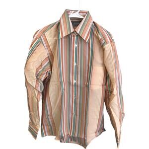 Stefano Permanent Press Button Up Shirt Men Large Multicolor Stripe Long Sleeve